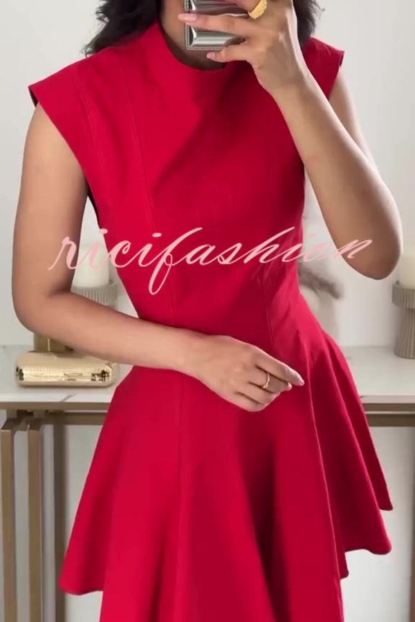 Solid Color Round Neck Sleeveless Waist Mini Dress