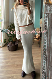 Luka Ribbed Knit Off Shoulder Long Sleeve Sweater and Stretch Maxi Skirt Set