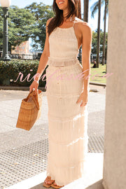 Feel Chic and Romantic Sequin Textured Material Drawstring Waist Tiered Maxi Skirt