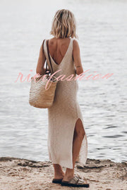 Vacation Breeze Knit Slit Loose Tank Midi Dress