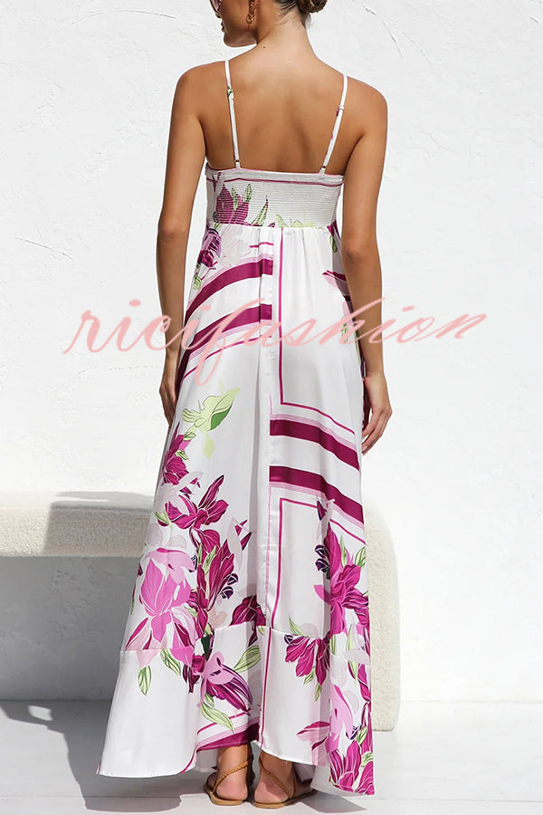 Bailey Unique Print Back Smocked A-line Slip Maxi Dress