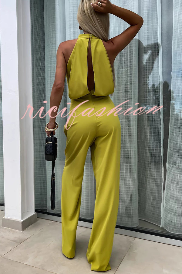 Fashionable Solid Color Sleeveless Hollow Slim Fit Jumpsuit