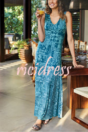 Elegant and Unique Printed V Neck Maxi Dress