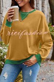 Fashionable Contrasting Color Loose Long-sleeved Casual Sweatshirt