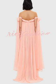 Fairy Spirit Tulle Braided Neckline Tie Arm Straps Pleated Maxi Dress