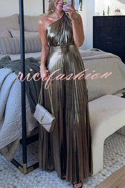 Be My Guest Metallic Fabric Pleated One Shoulder Maxi Dress