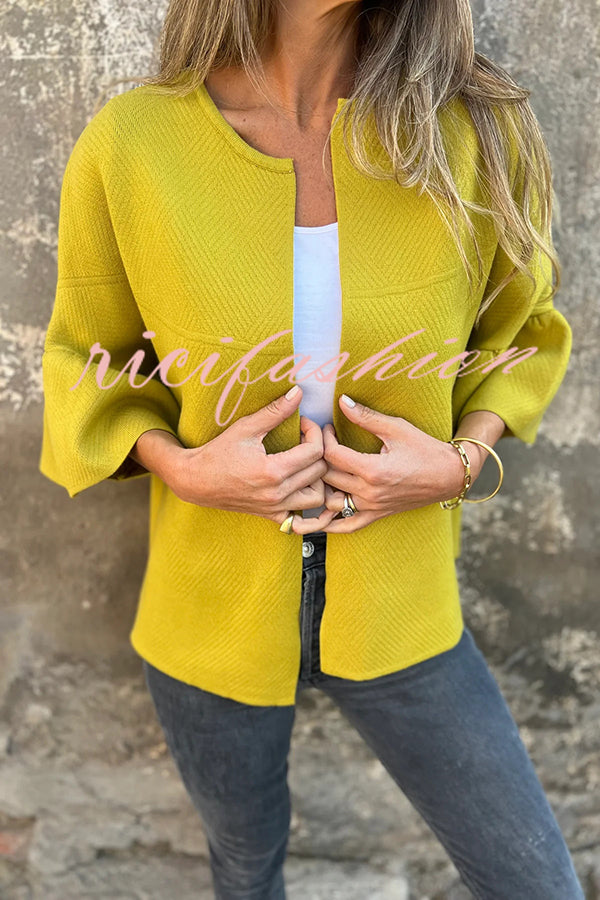 Fashionable Patchwork Round Neck Bell Sleeve Loose Jacket