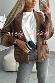 Solid Color V-neck Long-sleeved Casual Knitted Cardigan