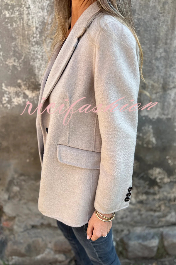 Daytime Perfection Faux Wool Lapel Button Relaxed Blazer