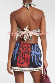 Unique Printed Sexy Halterneck Resort Beach Mini Dress