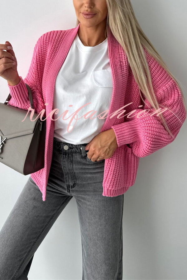 Solid Color V-neck Long-sleeved Casual Knitted Cardigan