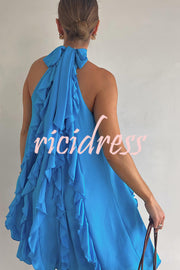 Oh So Sweet Chiffon High Neck Ruffle Pleated A-line Mini Dress