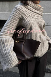 Fashionable Irregular Collar Loose Casual Knitted Sweater