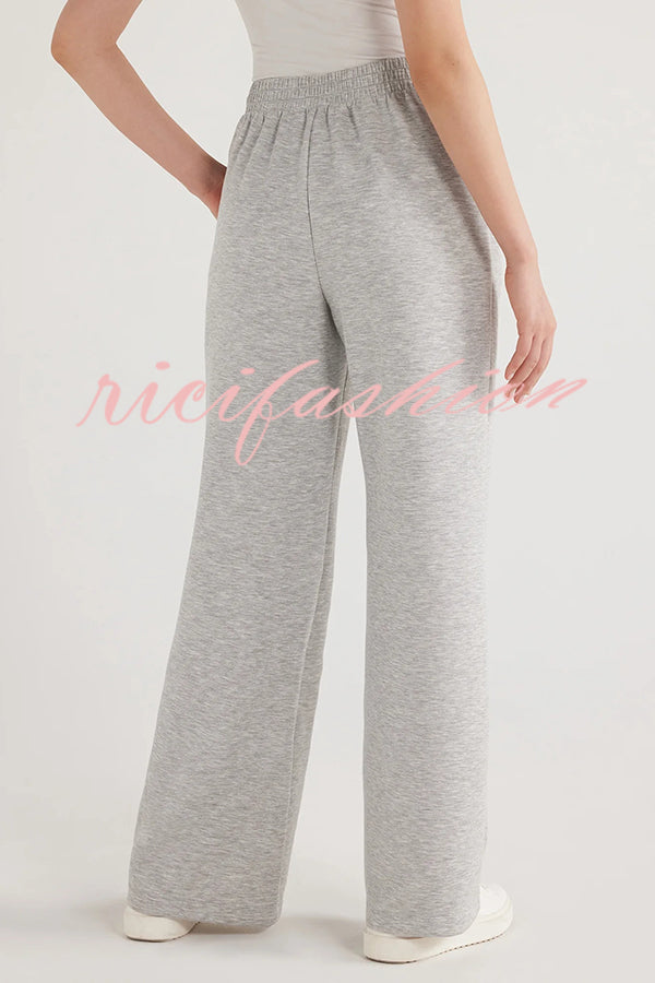 Weather Gets Cold Solid Color V-neck Top and Elastic Waist Pocketed Lounge Pants Set