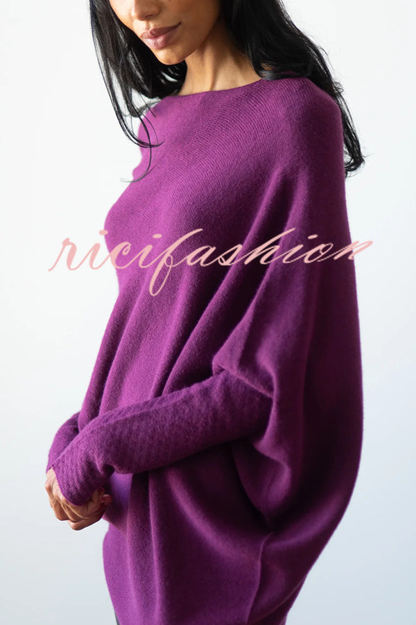 Solid Color Round Neck Long Sleeve Loose Knitted Sweater