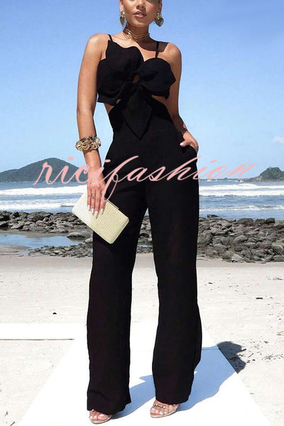 Three-dimensional Flower Accessories Hollow Pocket Jumpsuit