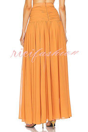 Vacation Chic Chiffon High Rise Flowy Asymmetrical Drape Maxi Skirt