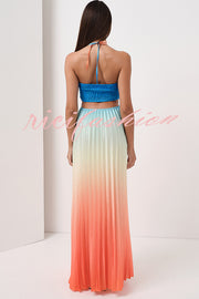 Get Ready Beautiful Gradient Print Cutout Halterneck Pleated Maxi Dress