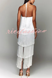 Sexy Halterneck Backless Elegant Fringe Maxi Dress