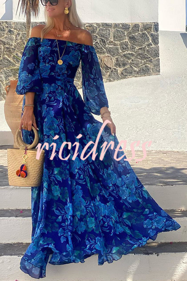 With Love Floral Off Shoulder Back Smocked Vacation Maxi Dress