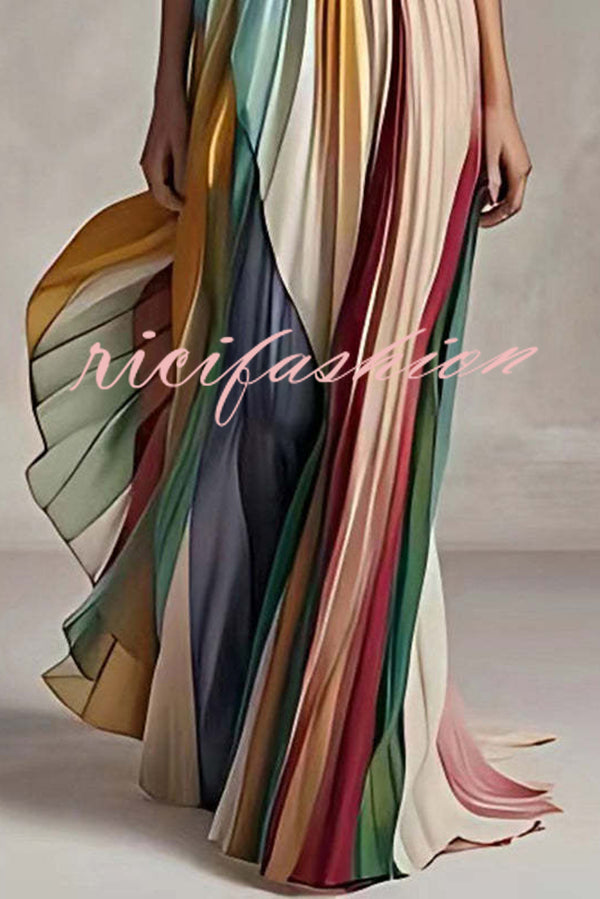 Sexy Off-shoulder Tube Top Waist Color Maxi Dress