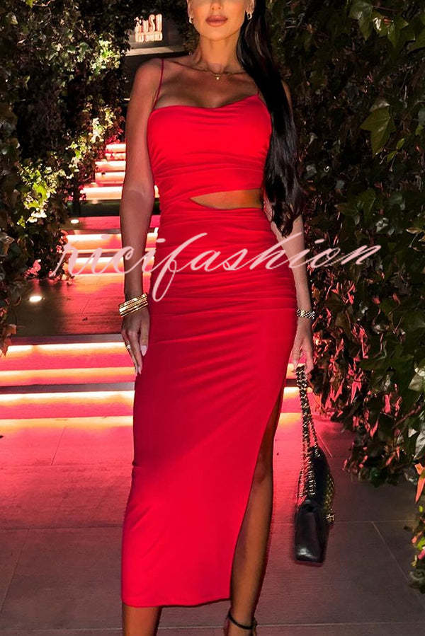 Sexy Partner Asymmetrical Cutouts Slit Stretch Maxi Dress