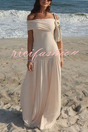 Sexy Off-shoulder Slim Fit Pleated Maxi Dress