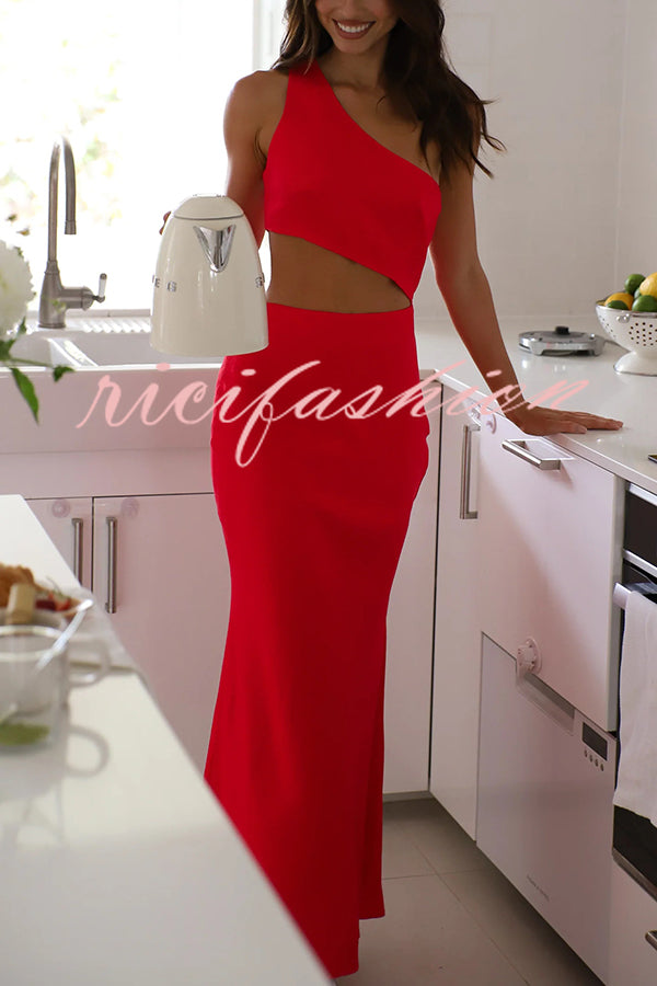 Solid Color Sexy One Shoulder Off Waist Maxi Dress