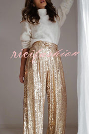 Spread The Light Sequin High Waist Pocketed Wide Leg Pants