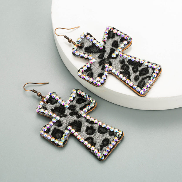 Exaggerated Cross Personality Leopard Print Earrings