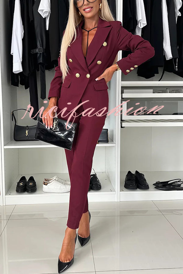 Feeling of Confidence Metal Button Long Sleeve Lapel Blazer