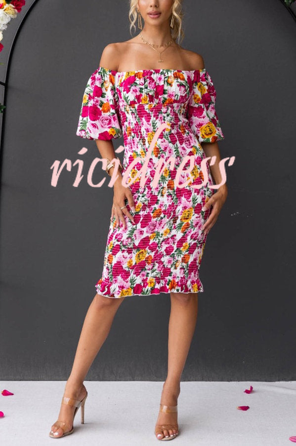 Midnight Beauty Floral Smocked Midi Dress