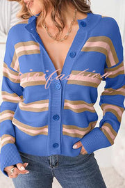 Colorblock Striped Knitted Long-sleeve Cardigan