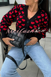 Cute Heart V-neck Long Sleeve Casual Knitted Cardigan