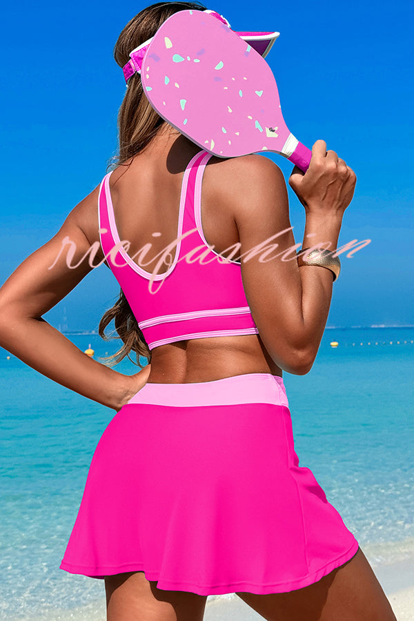 Fashion Contrast Color Stretch Sports Two-piece Bikini Swimsuit