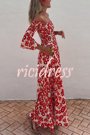 Close To The Vacation Floral Print Smocked Off Shoulder Pocketed Maxi Dress