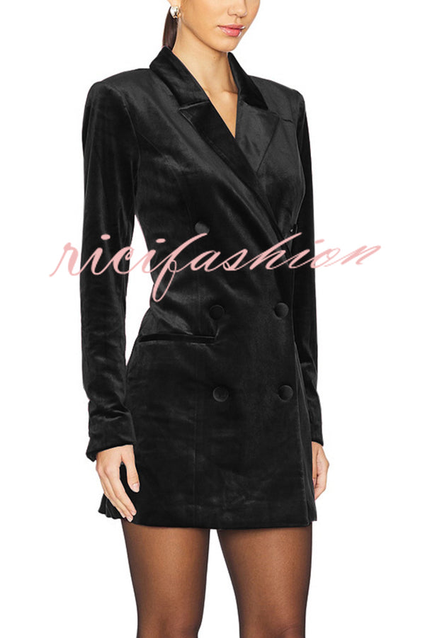 Holiday Soiree Solid Color Velvet Lapel Long Sleeve Blazer Mini Dress