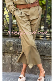 Classic Charm Mid-rise Pocketed Loose Cropped Pants