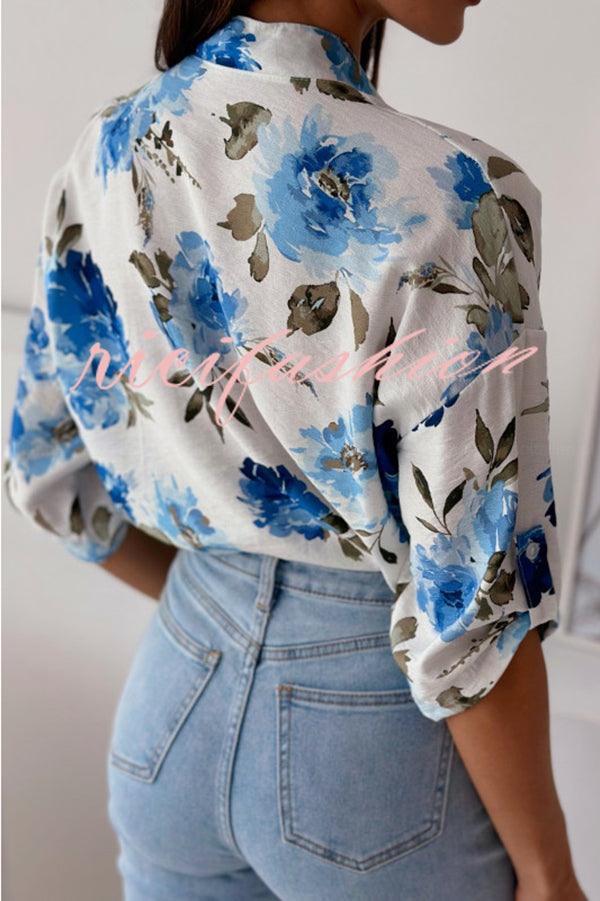 Stylish Floral Print Casual Shirt Top