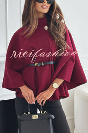 Elegant Moment Woolen Button Turtleneck Belted Oversized Cape