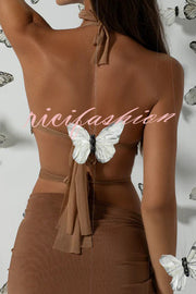 Timeless Beauty Gold Metallic Butterfly Back Lace-up Halter Tank