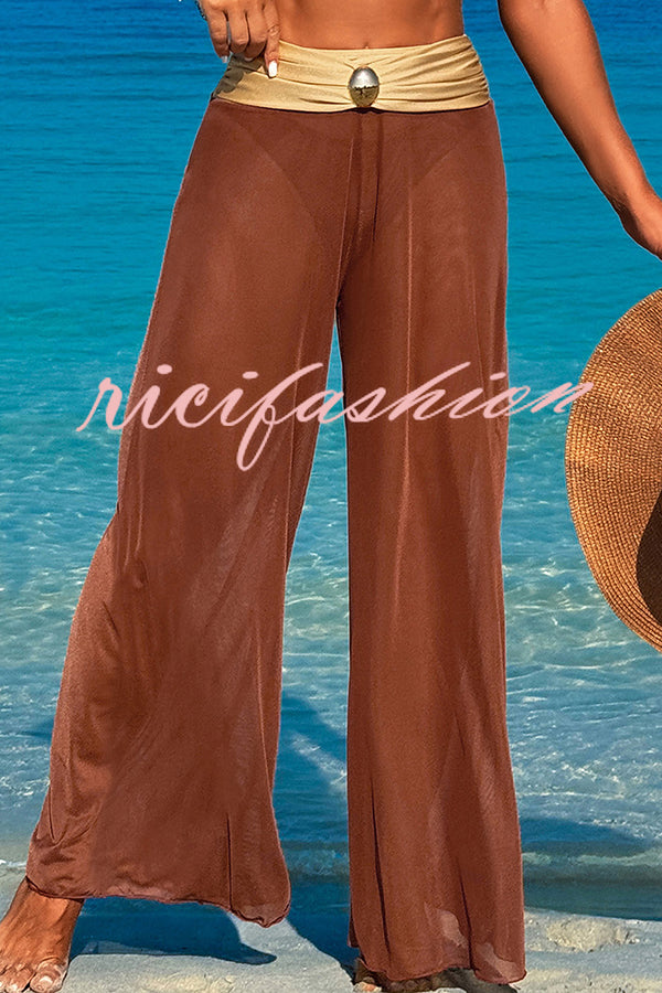 Solid Color Loose Metal Buckle Beach Pants