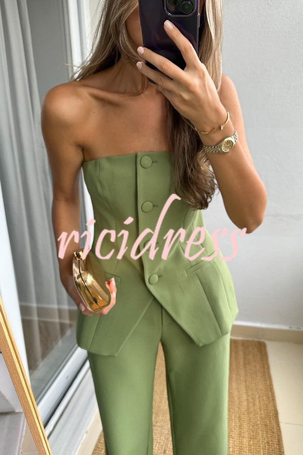 Extra Dose of Confidence Off Shoulder Button Top and Straight Pants Set