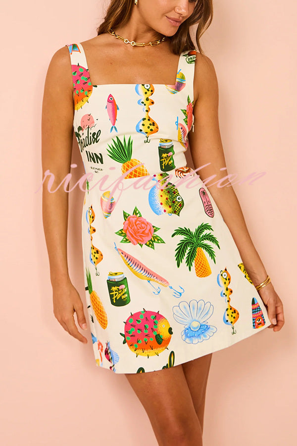 Summer Colorful Fruit Unique Print Tie-back Mini Dress