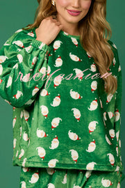 Christmas Printed Crew Neck Long Sleeve Top and Elastic Waist Loose Pants Set