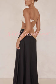 Calissa Asymmetrical Colour Block Strapless Pocketed A-line Maxi Dress