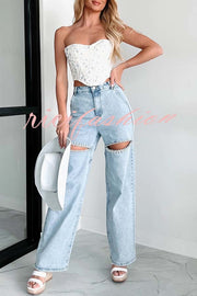 Blowing Your Mind Slit-Front Wide Leg Pocket Rhinestone Jeans