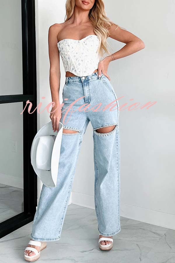 Blowing Your Mind Slit-Front Wide Leg Pocket Rhinestone Jeans