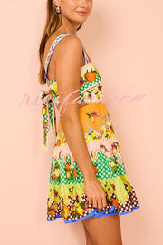 Sweet and Sour Summer Multicolor Lemon Print Pleated Hem Mini Dress