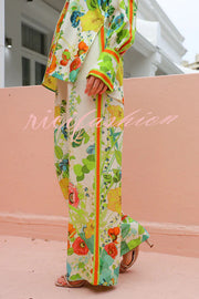 Marielle Satin Floral Print Back Elastic Waist Pocketed Wide Leg Pants